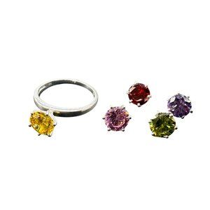 STS 925 Sterling Interchangeable Pink Green Red Purple Yellow Faux Stones Ring S